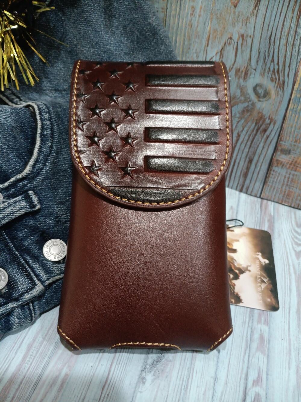 Montana West Belt Loop Phone Holster American Pride Genuine Leather Embossed 7"